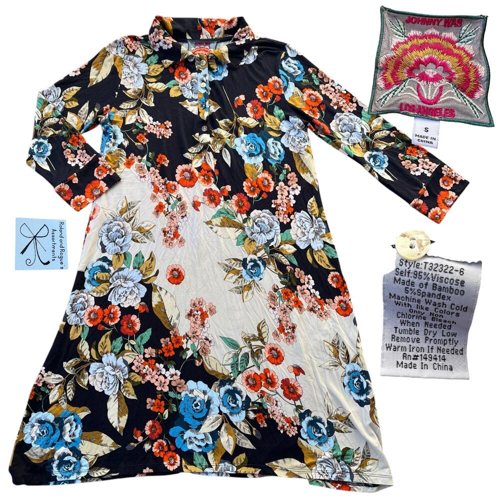 Johnny Was Emma Rose Printed Floral Polo Dress Sz S